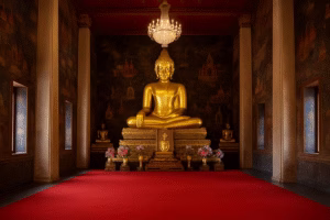 ติดพรมในวัด พระพุทธรูป แจกัน พรมทอ